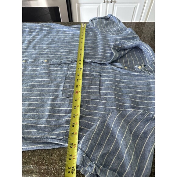 Old Navy Striped Shirt Dress L  Linen Blend Short Sleeve Button Front pockets - Picture 8 of 10